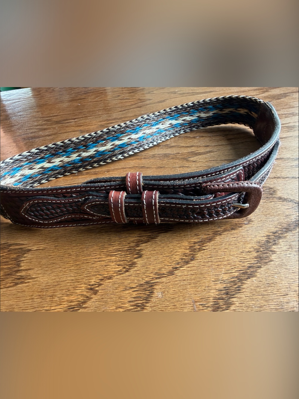 Woven Brown Leather & Turquoise Accent Men’s Crossbody Strap